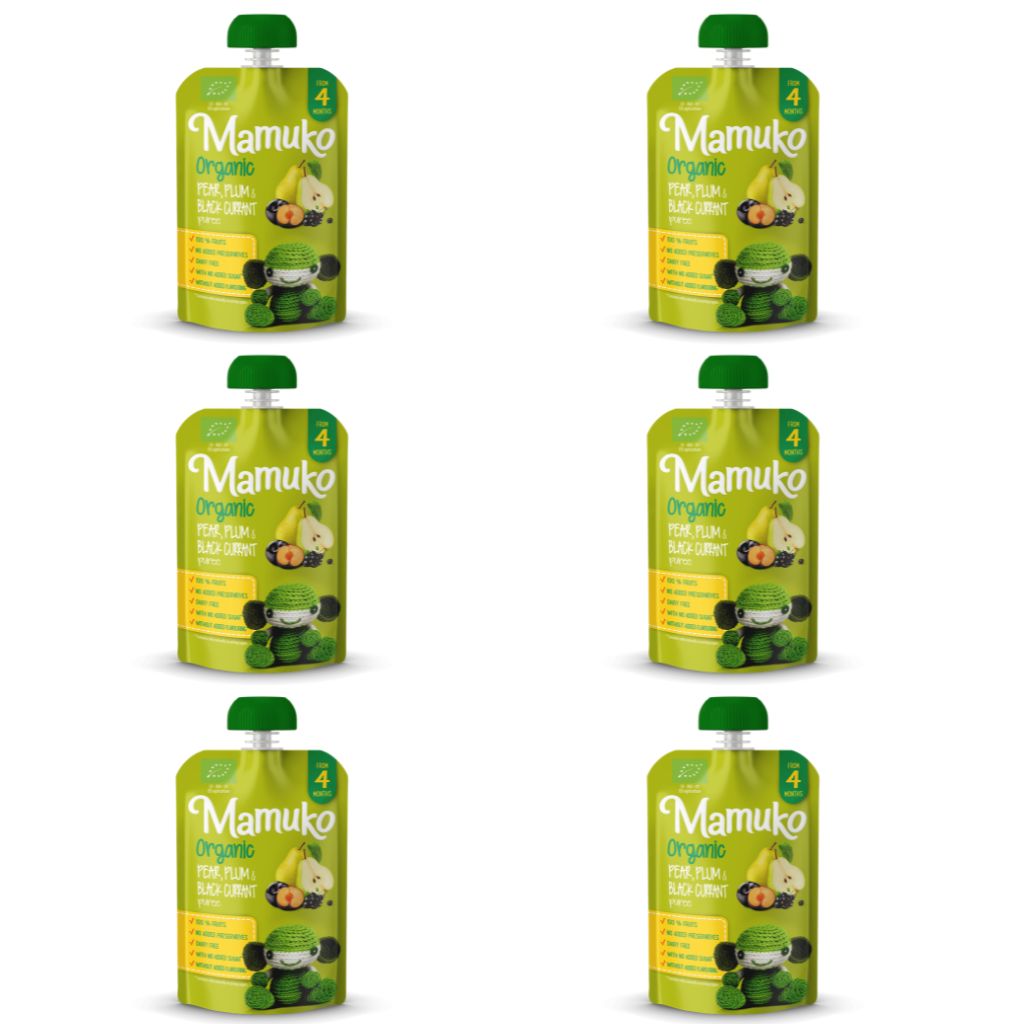 Økologisk MAMUKO pære-, plomme- og solbærpuré 6x100g