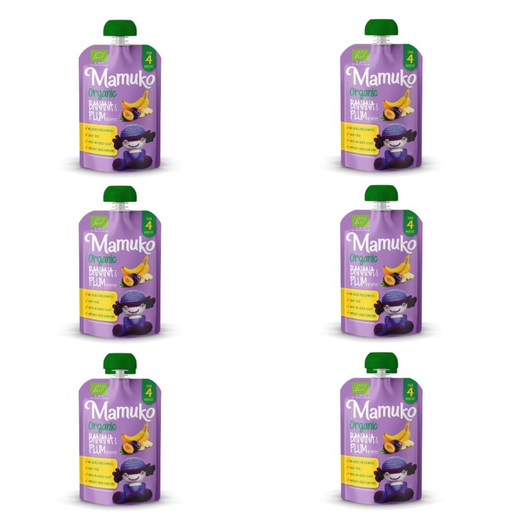 Økologisk MAMUKO banan- og plommepuré 6x100g
